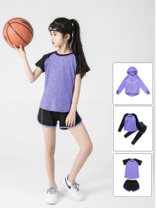 Girls Yoga Sportswear Quick Dry Basketball Training Suit Long Sleeve Long Pants Polyester Fabric Children Professional Fitness Set