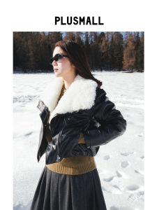 Cool Style Fur-Trimmed Down Jacket PU Leather Outerwear
