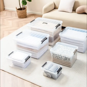 THE Transparent Storage Box Stackable Household Large Capacity Storage Box With Cover Clothes Sundries Storage Plastic Box