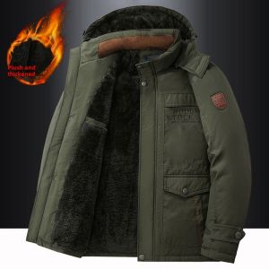 Middle-Aged and Elderly Shell Jacket Fall and Winter Outdoor Mens Fleece-lined Thickened Dad Heattech Detachable Hat Cotton-Padded Coat Outwear plus Size Cotton Jacket
