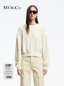 MO&Co. | Laser Holes Dye Wash Print Short Loose Cotton Hoodie
