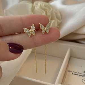 Elegant Long Tassel Butterfly Ear Wire S925 Silver Needle Fashionable Womens Jewelry Slimming Face High-End Sensation Earrings