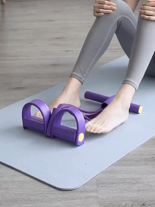 【 In Stock 】4-Tube Foot Pedal Resistance Band with Handles Multifunction Elastic Sit-up Ankle Puller for Abdomen Waist Arm & Leg Stretching Home Gym Fitness Equipment for Pilates Yoga & Full Body Workouts