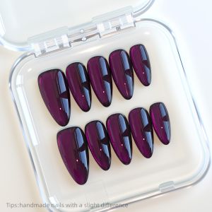 10pcs Handmade Purple Cat eye Press on Nails Almond Long Full Cover Wearable Reusable Luxury False Nails 2026