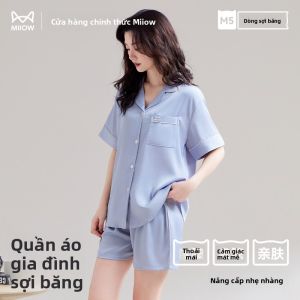 Bộ đồ ngủ nữ MiiOW làm bằng vải lụa băng hình mèo dáng ngắn phong cách dễ thương