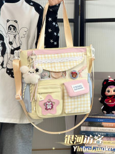 กระเป๋าสะพายไหล่ความจุขนาดใหญ่สไตล์ญี่ปุ่น กระเป๋าถือแบบสะพายข้างสำหรับนักเรียน กระเป๋าใส่ของใช้สำหรับเด็กผู้หญิง