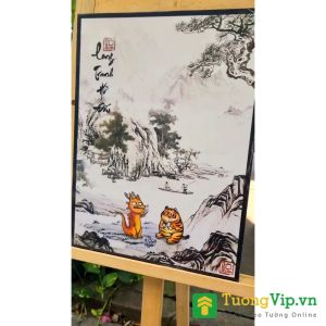 Tranh Laminate Tráng Gương - Tranh Treo Tường LONG TRANH HỔ ĐẤU Chế - Tranh Vô Tri - Tranh Chế Vui Nhộn