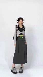 BIKXUKA - Chân váy xếp ly dáng dài 90cm cạp cao chữ A tôn eo hách dáng che giấu bụng phong cách trẻ trung CV09B