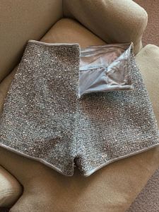 GUZILIAN | Korean Style High Waist Shiny Sequin Short Pants Womens Slimming Design Unique Butt Lifting Pants Commute Fashion Low Waist