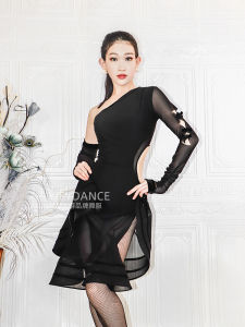 YJFY Dance | Open-back Latin Dance Fishbone Sheer Long Sleeve Dress