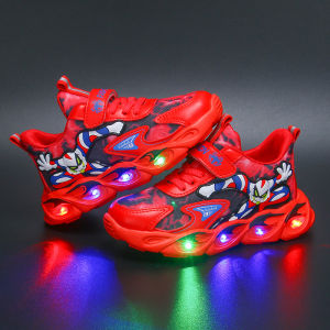 Ultraman Kids Sport Shoes Autumn Winter Fleece Lined Glowing Light up Shoes Childrens Warmth Comfortable Anti-Slip Rubber Sole