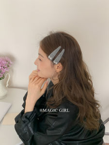 Gray Rhinestone Butterfly Knot Woolen Hair Clip Womens Elegant Small Fragrance Style Bangs Clip BB Hair Accessory