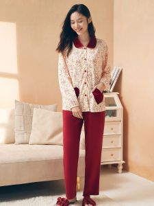 Bộ đồ ngủ cotton nữ LUNILAI thoải mái có áo dài tay và quần dài