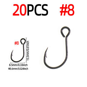 20pc High Carbon Steel Fishing Lure Spare Hook Single Fish Lure Hooks Inline Hook Big Eye Lure Fishing Tackle Size 8 6 4 2 1 1/0