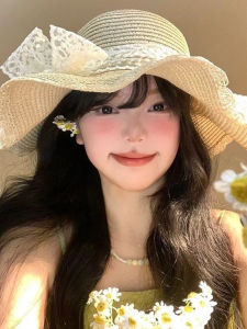 French Lace Butterfly Knot Straw Hat Women Summer Beach Sand Wave Edge Large Brim Sun Hat Sun Protection Hats Casual Style