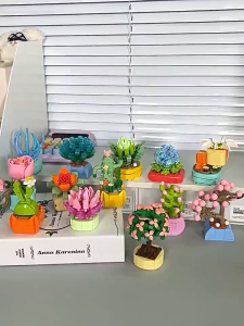 Small particle building blocks compatible with cute flower plant potted childrens gifts assembly ornaments puzzle toys