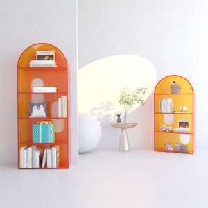 ชั้นวางชั้นวางหนังสือทรงโค้งอะคริลิคสไตล์นอร์ดิกตู้เก็บหนังสือลายสก๊อตแบบมีหลายชั้นติดผนังแบบตั้งพื้นหรูหราเบาๆไอเดียสร้างสรรค์สำหรับห้องรับแขก