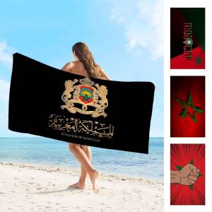 Morocco Map Flag Anime Beach Swimming Towel Soft Absorbent Washcloth Childrens Gifts For Kids Travel Camping Gym