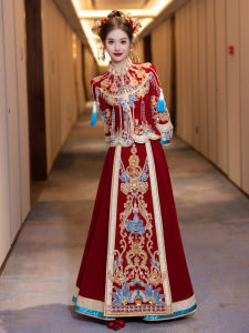 New 2025 Show He Wedding Dress Traditional Chinese Style Slimming Bride Gown Heavy Embroidery Phoenix Crown Chepa Wedding Dress