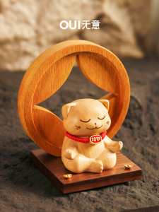 Attracting Fortune Cat Decoration Entrance Hall Decor Cat Decoration Migrating Gift Opening Gift Handmade Wooden Craft Cute Style