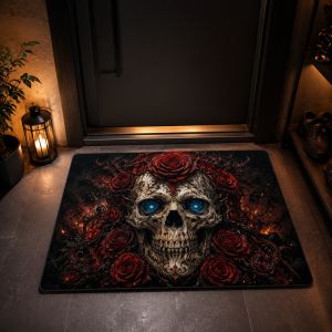 VIKAMA Gothic-style Skull Entry Floor Mat for Halloween Home Decoration Soft and Slip-resistant Bathroom and Kitchen Floor Mat