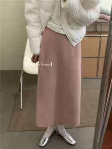 Váy Dài Dệt Kim Dày Mùa Xuân Thu Cho Nữ Váy Midi Chữ a Cổ Điển Đa Năng Dáng Rộng Ôm Sát Giữ Ấm Màu Trơn