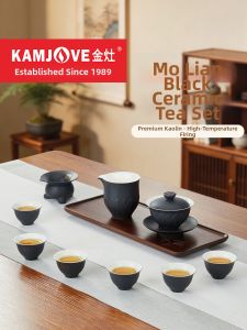 Kamjove | Black Pottery Kung Fu Tea Set for Home Office and Guest Brewing