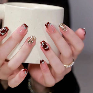 Retro Hong Kong Style Phototherapy New Year Christmas Bride Wedding Nail Handmade Daily Simple White Detachable Wear Nail