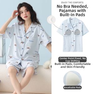Cotton Summer Sleepwear Set with Bra Pads Sweet Cartoon Design