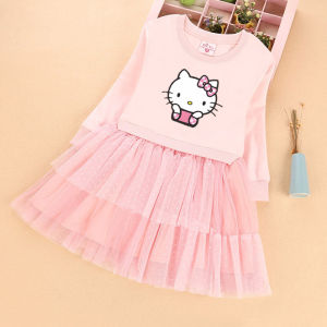 Hellokitty Princess Dress Long Sleeve Pure Cotton Baby Girls Clothing Autumn Winter Outfit Kitty Cat Theme Kids Fashion