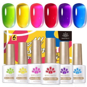 BORN PRETTY 7ml 6Pcs/Set Neon Garden Ice Jelly Gel Nail Polish Set Light Pink Blue Green Soak Off Translucent Nail Gel Kit