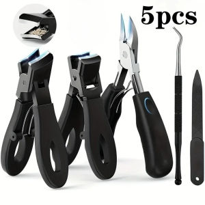 5pc Modern Stainless Steel Toenail Clippers Set with Ergonomic HandleIncludes Wide Mouth Angled ScissorsNail File Cuticle Tool