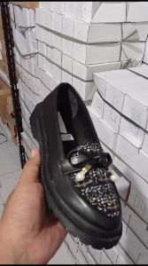 Sepatu Wanita Docmart Pita Mutiara Kanvas Fashion Korea Loafers