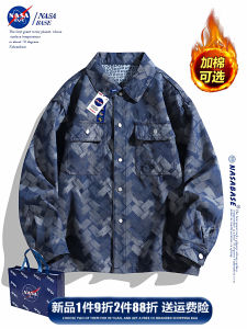 NASA Collaborative Full Print Denim Jacket Mens Spring Autumn American Trendy Brand Couples Shirt Turn-down Collar Jacket