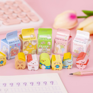 Cute Cartoon Animal Eraser Blind Box Milk Carton Packaged Learning Stationery for Primary School Students Lovely Rubber Eraser