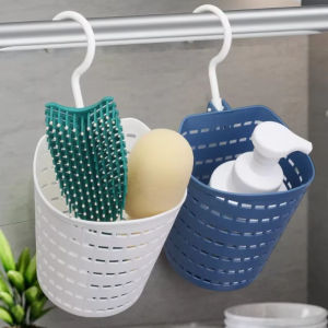 ตะกร้าที่เก็บพลาสติก4ชิ้นตะกร้าห้องครัวที่แขวนพร้อมตะขอสบู่ล้างหน้า Mandi Bola ที่เก็บของจัดระเบียบในห้องน้ำ