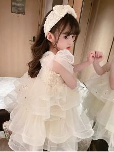Baby Summer Dress Children Straps Mesh Skirt Little Children Princess Cake Dress Girls Wedding Dress Performance