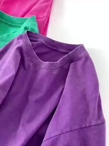 Summer Womens Diamond Washed T-shirts Vintage Cotton Short Sleeve Tops Casual O-Neck Oversized Tees Y2k Street Woman Clothes