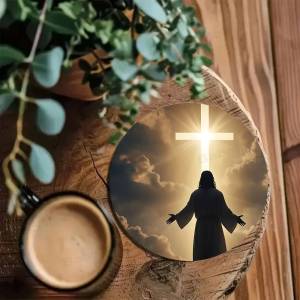 Classic Sacred Figure J-Jesus Wooden Coaster Coffee Teacup Decoration Coffee Shop Beverage Shop Family Restaurant Cafe