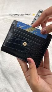 Dompet Lipat Mini Wanita Kulit Sintetis Motif Croco Card Holder Cewek Mewah