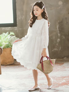 ชุดฤดูใบไม้ผลิและฤดูใบไม้ร่วงชุดเดรสลูกไม้เด็กผู้หญิงเดรสเจ้าหญิงผ้าตาข่ายสไตล์ตะวันตกสำหรับเด็กวัย5-12ขวบเดรสฟูฟ่องยาวคลุมเข่าทรงหลวมสำหรับเด็กหญิง