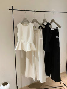 WGWE Casual Loose Solid Color Vest Top plus High Waist Slimming Casual Pants Summer Set for Women Fashionable Ensemble