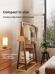 Simple Bedroom Floor Standing Clothes Rack New 2025 Hanging Storage Organizer Indoor Entrance Doorway Bamboo Triangle Shape