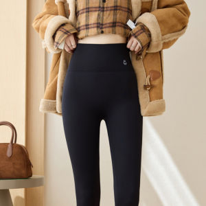 miiow | High Waist Thickened Fleece Yoga Pants Women Autumn Winter High Waist Belly Control Warm Base Layer Shark Skin Patterned Trousers