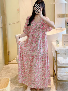 2023 Mới Nữ Cotton Lụa Rời Bánh Váy Dài Đầm Plus Kích Thước Đầm Ngủ Phong Cách Pháp Xuân Hạ Thu dành Cho Thanh Niên