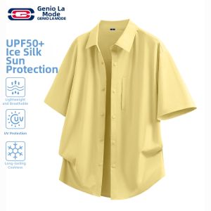 Genio Lamode | Yellow Ice Silk Short Sleeve Mens Shirt