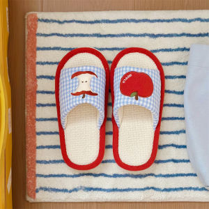 Comfortable Home Slippers for Women Red  Pattern Air Conditioned Room Soft Bottom Floor Shoes Absorbent Sweat Daily Casual
