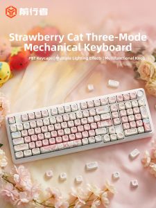 EWEADN | Strawberry Cat Design Wireless Bluetooth Mechanical Keyboard and Mouse Set