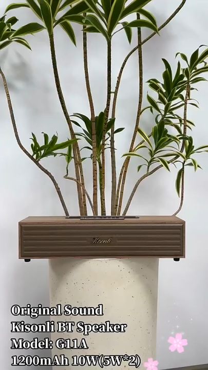 KISONLI - Speaker Bluetooth Retro Klasik Bahan Kayu Asli Memiliki Phone Holder G-11A