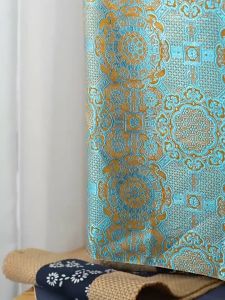Orange Golden Background Sky Blue Royal Pattern Brocade Cloth - Year-Old Tang Suit Fabric